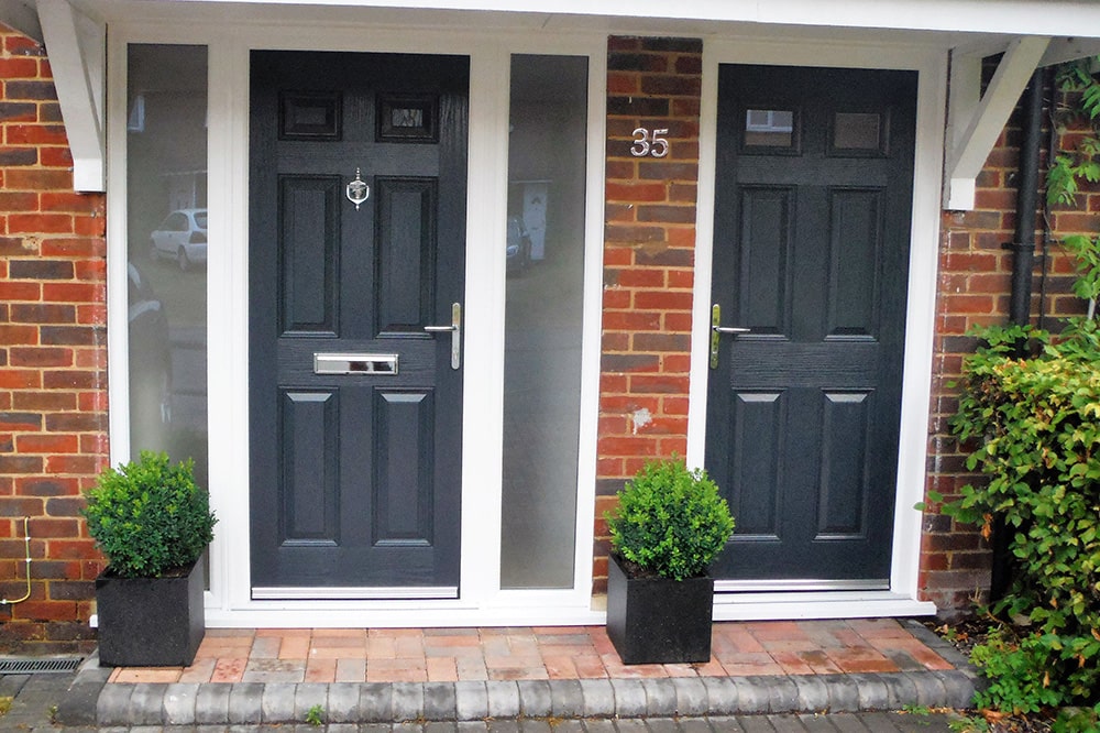 Pair of dark grey composite front doors installed in Maidenhead, Berkshire